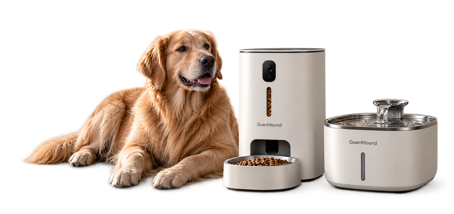 Distributeur intelligent, fontaine intelligente GuardHound et Golden Retriever