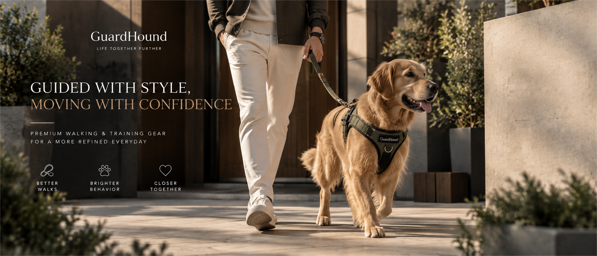 Publicité de marque GuardHound · Promenade et éducation